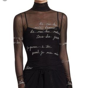 NWOT Cinq a Sept "Bisous" Embroidered Mesh Turtleneck Top